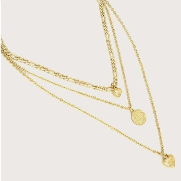 !5 for $25 Gold Color Layered Heart Charm Necklace - Picture 2 of 5
